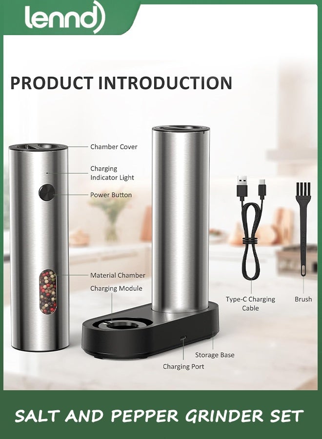 لينند [سعة أكبر مطورة] مجموعة مطحنة الملح والفلفل الكهربائية مع قاعدة شحن USB، سعة كبيرة 95 مل، خشونة قابلة للتعديل، مطحنة فلفل أوتوماتيكية من الفولاذ المقاوم للصدأ (سعة مطورة-أ) - Image 5